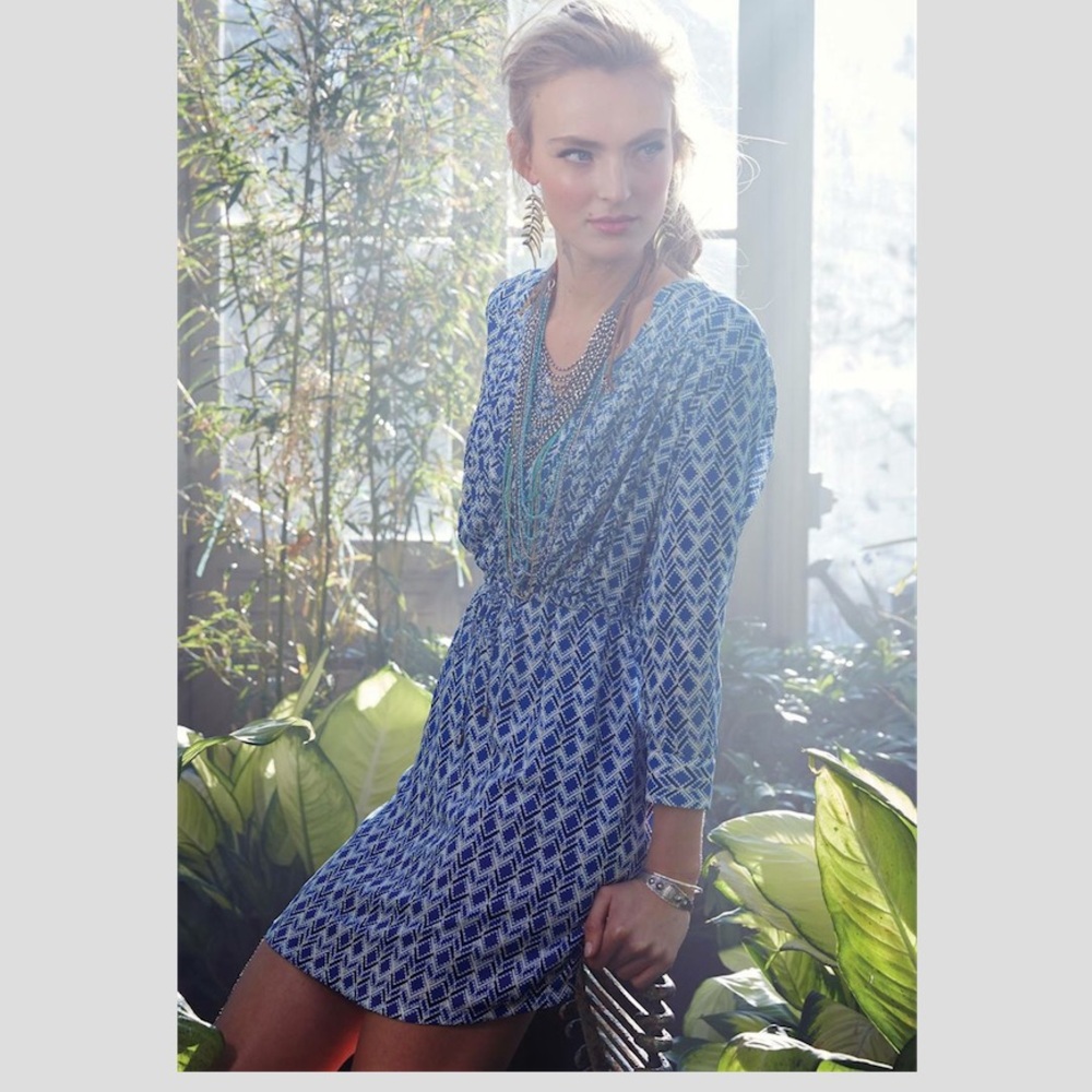 Anthropologie Blue Patterned Dress